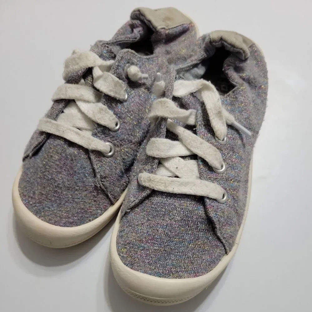 Pow Pow Shoes Girls 3 Sparkle Sneakers Grey Glitter Lace UP Low Top Comfort Back